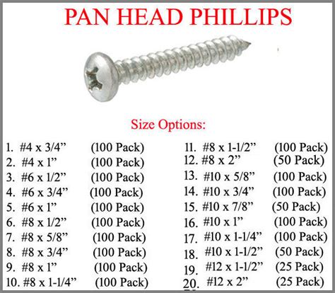 sheet metal screw sizes